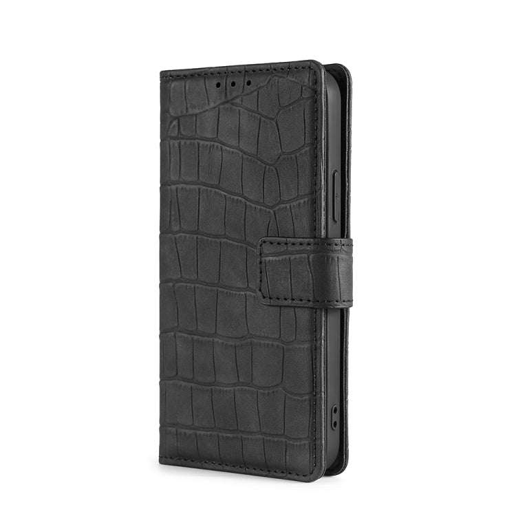 For Infinix Hot 12 Play Skin Feel Crocodile Magnetic Clasp Leather Phone Case(Black)