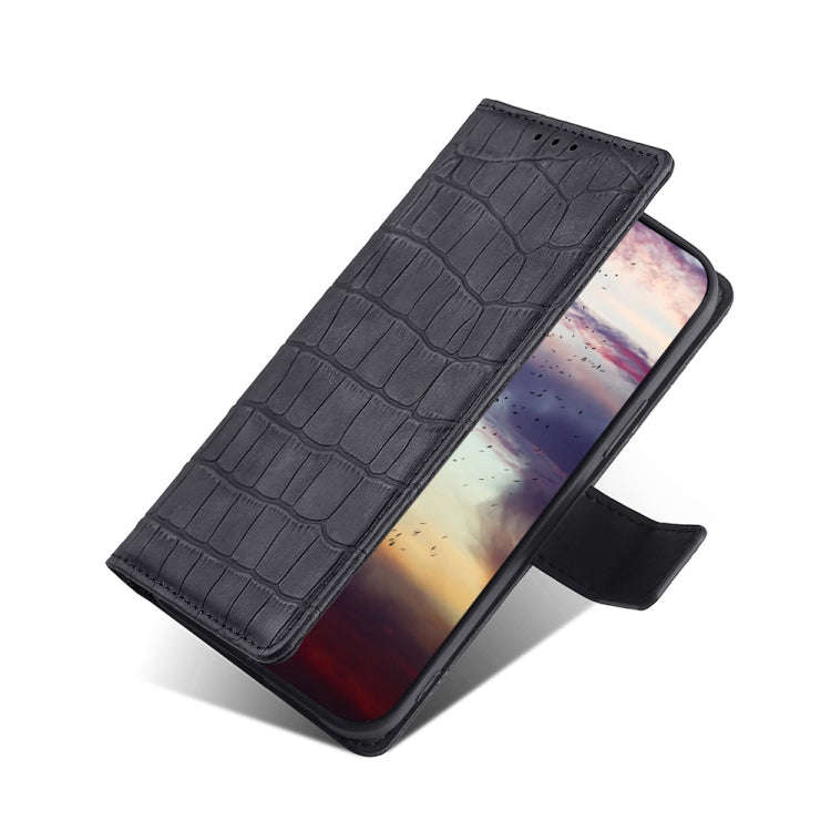 For Infinix Hot 12 Play Skin Feel Crocodile Magnetic Clasp Leather Phone Case(Black)