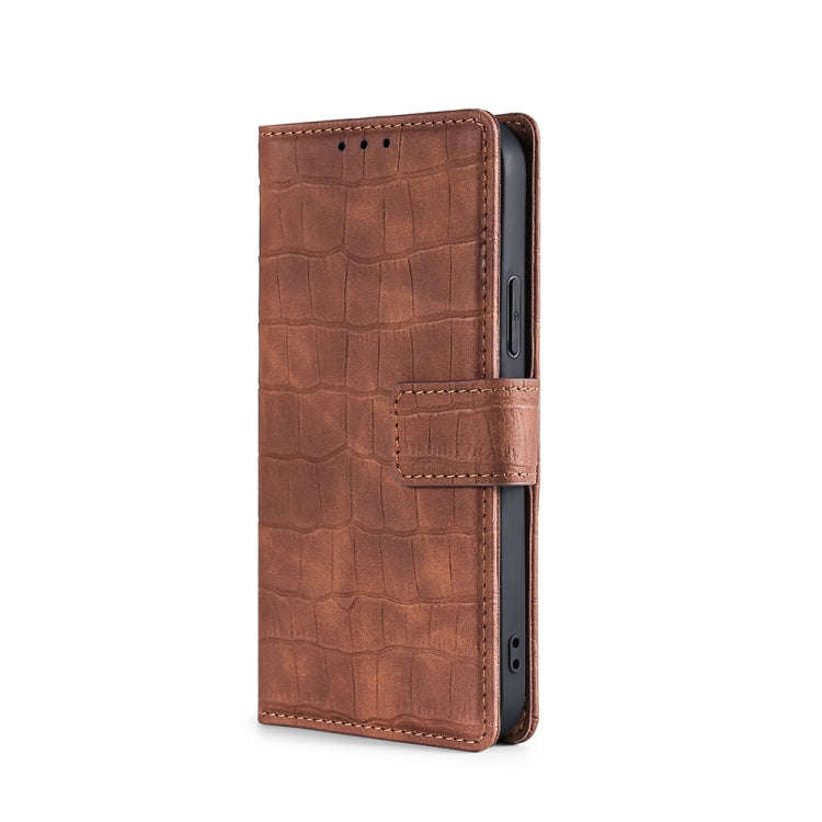 For Infinix Hot 12 Play Skin Feel Crocodile Magnetic Clasp Leather Phone Case(Brown)