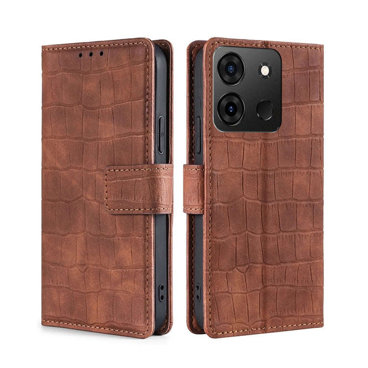 For Infinix Smart 7 Skin Feel Crocodile Magnetic Clasp Leather Phone Case(Brown)