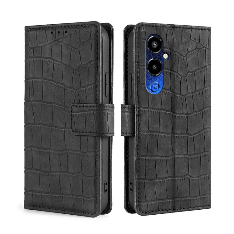 For Tecno Pova 4 Pro Skin Feel Crocodile Magnetic Clasp Leather Phone Case(Black)