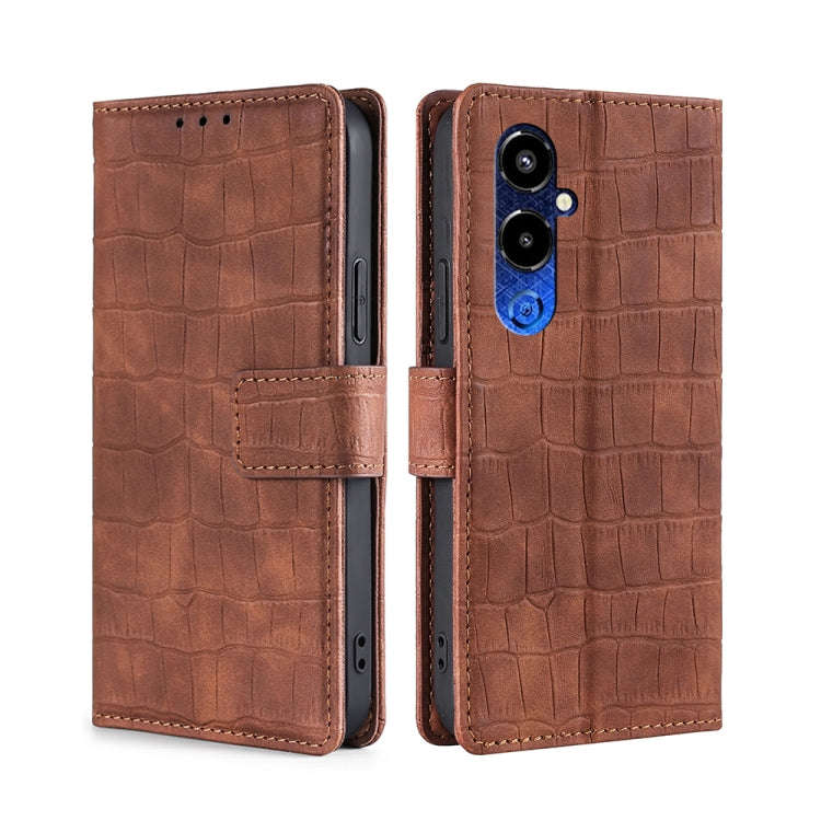 For Tecno Pova 4 Pro Skin Feel Crocodile Magnetic Clasp Leather Phone Case(Brown)