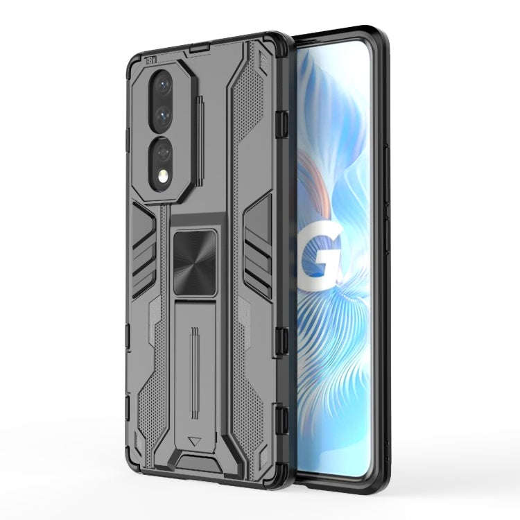 For Honor 80 5G Supersonic PC + TPU Shock-proof Protective Phone Case with Holder(Black)