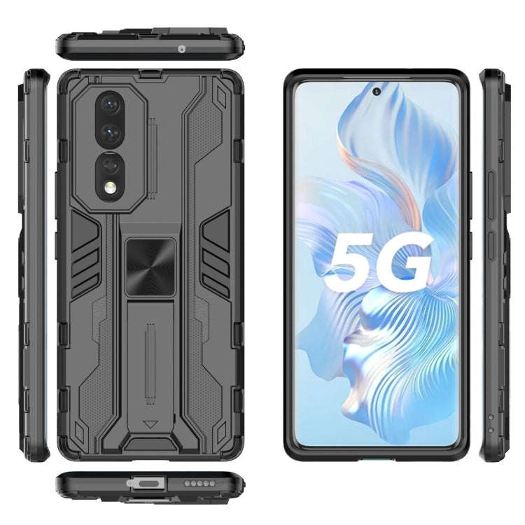 For Honor 80 5G Supersonic PC + TPU Shock-proof Protective Phone Case with Holder(Black)