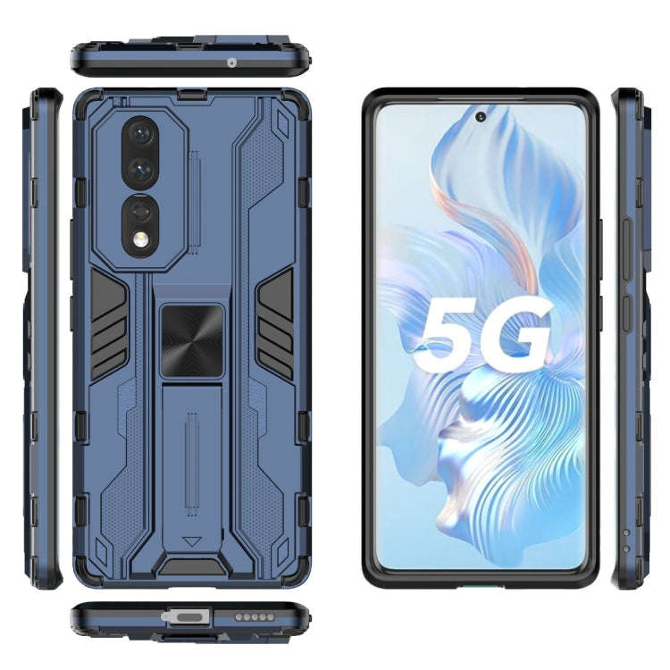 For Honor 80 5G Supersonic PC + TPU Shock-proof Protective Phone Case with Holder(Blue)