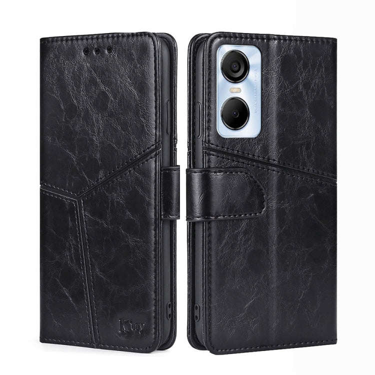 For Tecno Pop 6 Pro Geometric Stitching Flip Leather Phone Case(Black)