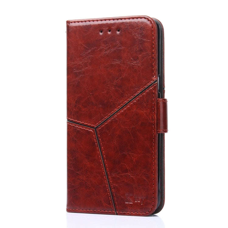 For Tecno Pop 6 Pro Geometric Stitching Flip Leather Phone Case(Dark Brown)