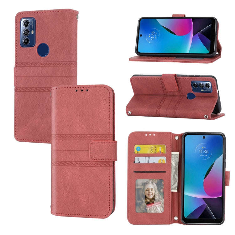For Motorola Moto G Play 5G Embossed Stripes Skin Feel Leather Phone Case(Red)
