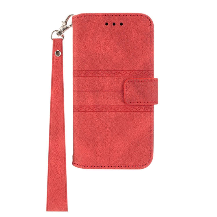 For Motorola Moto G Play 5G Embossed Stripes Skin Feel Leather Phone Case(Red)