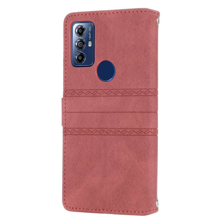 For Motorola Moto G Play 5G Embossed Stripes Skin Feel Leather Phone Case(Red)