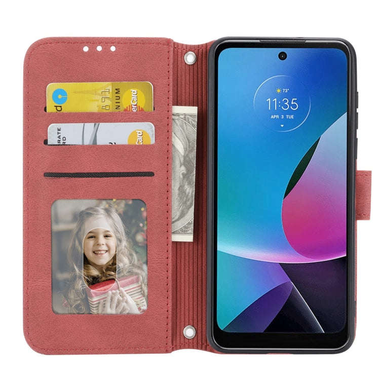 For Motorola Moto G Play 5G Embossed Stripes Skin Feel Leather Phone Case(Red)