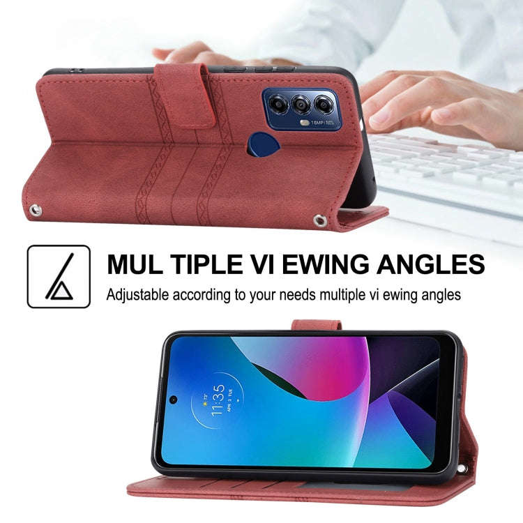 For Motorola Moto G Play 5G Embossed Stripes Skin Feel Leather Phone Case(Red)