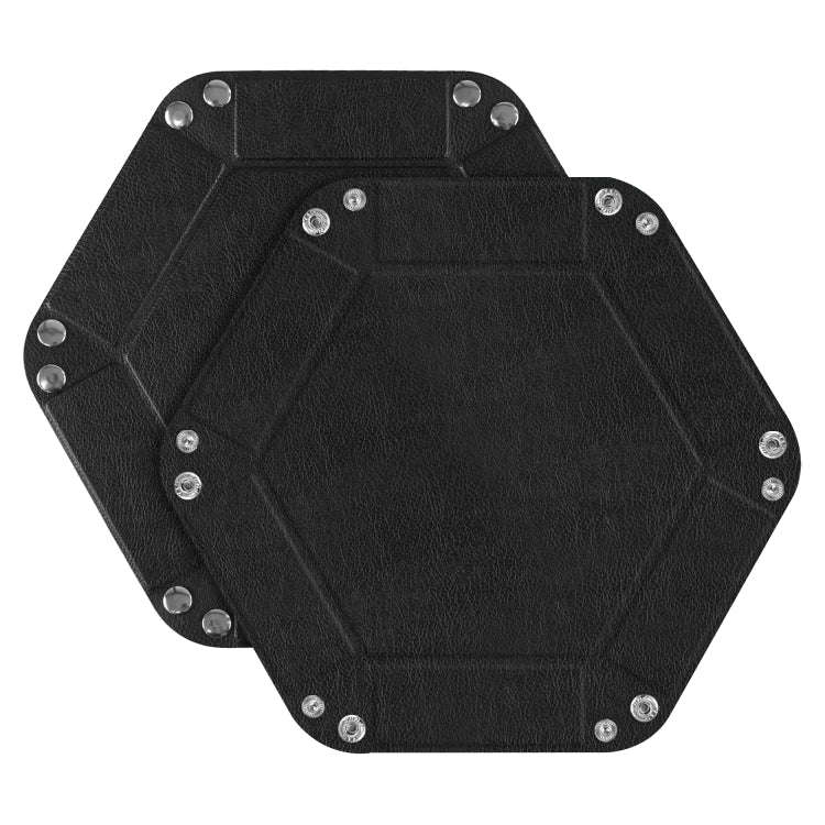 Hexagonal Desktop PU Storage Box Sundries Tray, Size:7 inch(Black)