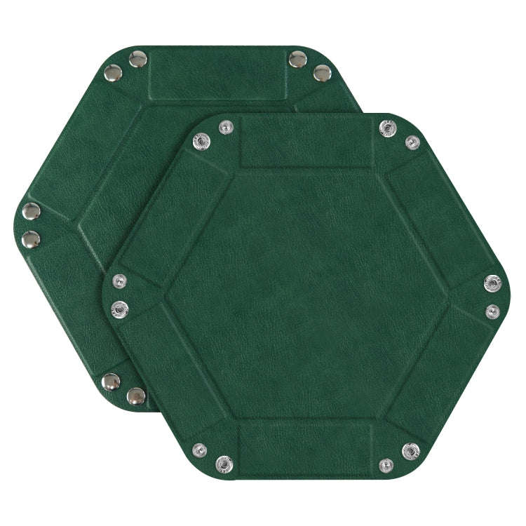 Hexagonal Desktop PU Storage Box Sundries Tray, Size:7 inch(Dark Green)