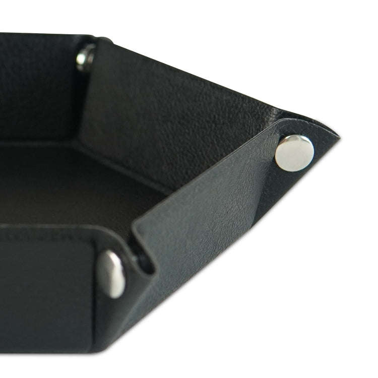 Hexagonal Desktop PU Storage Box Sundries Tray, Size:8 inch(Black)