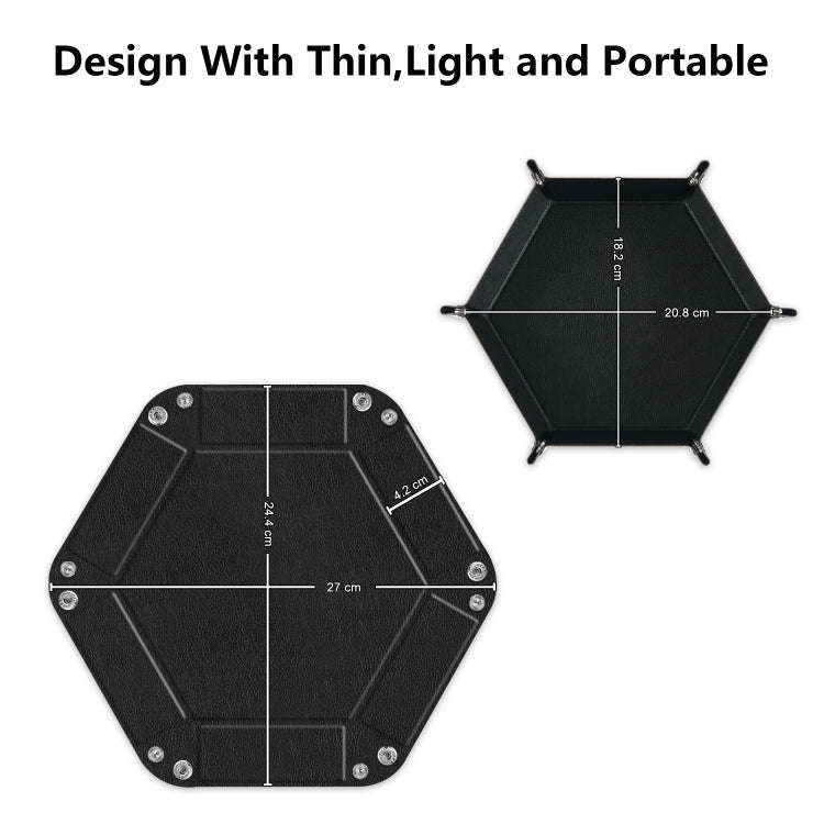Hexagonal Desktop PU Storage Box Sundries Tray, Size:8 inch(Black)