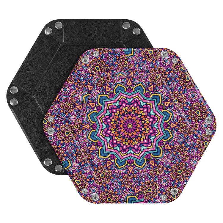 Hexagonal Desktop PU Storage Box Sundries Tray, Size:8 inch(Bohemian Purple)