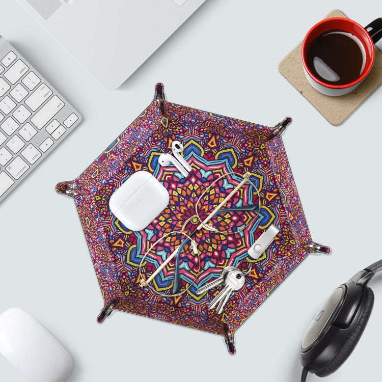Hexagonal Desktop PU Storage Box Sundries Tray, Size:8 inch(Bohemian Purple)