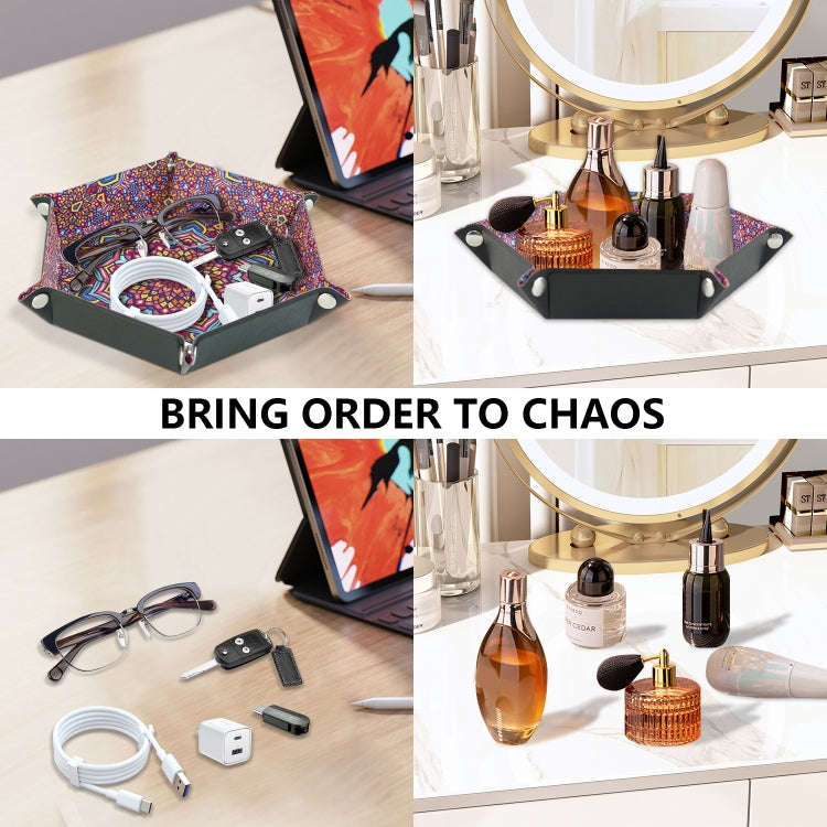 Hexagonal Desktop PU Storage Box Sundries Tray, Size:8 inch(Bohemian Purple)