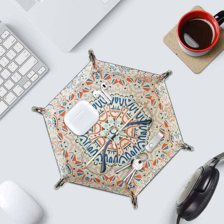 Hexagonal Desktop PU Storage Box Sundries Tray, Size:8 inch(Bohemian Orange)