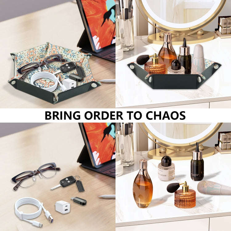 Hexagonal Desktop PU Storage Box Sundries Tray, Size:8 inch(Bohemian Orange)