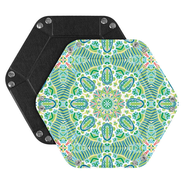 Hexagonal Desktop PU Storage Box Sundries Tray, Size:8 inch(Bohemian Green)