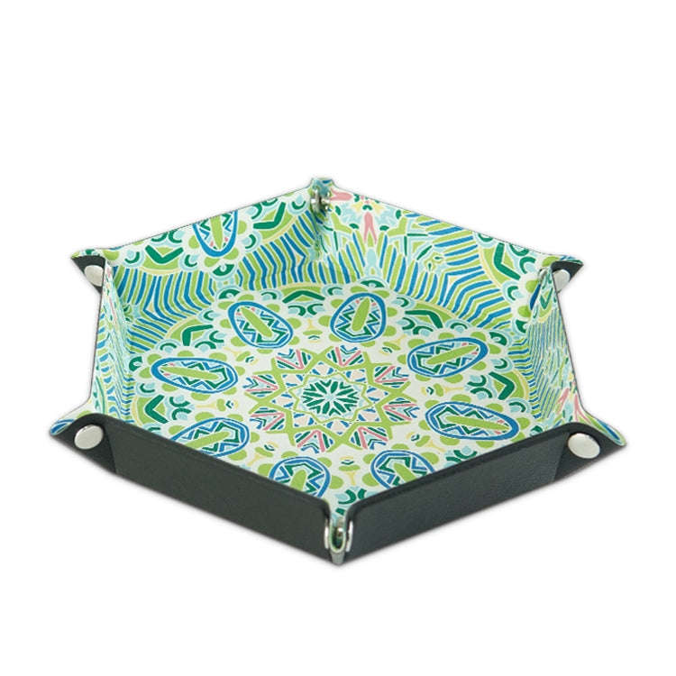 Hexagonal Desktop PU Storage Box Sundries Tray, Size:8 inch(Bohemian Green)