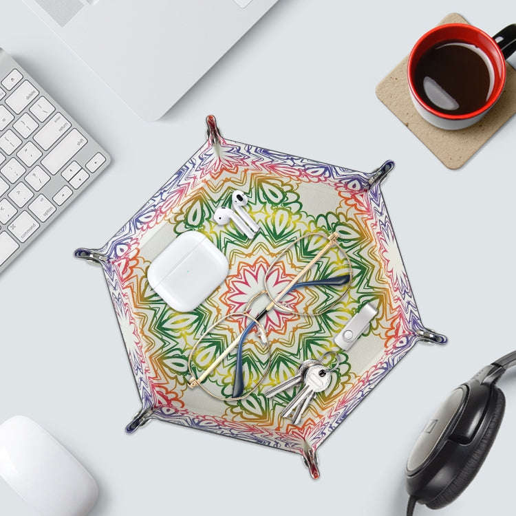 Hexagonal Desktop PU Storage Box Sundries Tray, Size:8 inch(Bohemian Yellow)