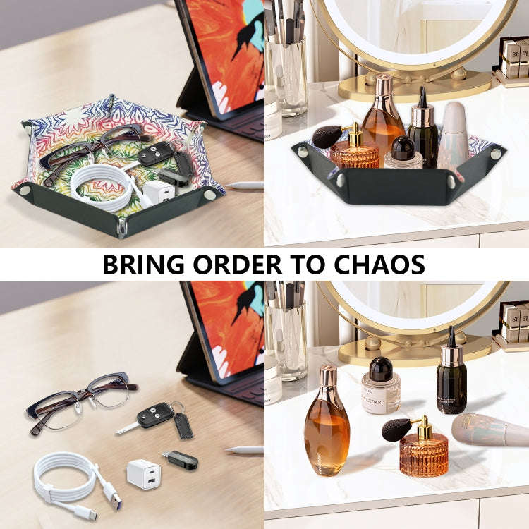Hexagonal Desktop PU Storage Box Sundries Tray, Size:8 inch(Bohemian Yellow)