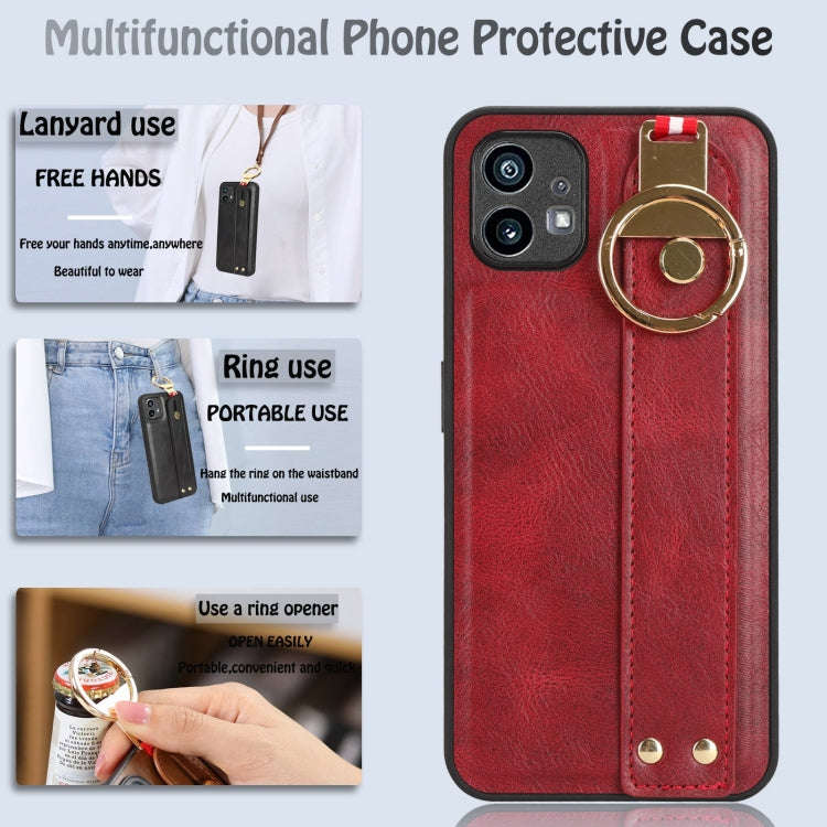For Nothing Phone 1 Wristband Leather Back Phone Case(Red)