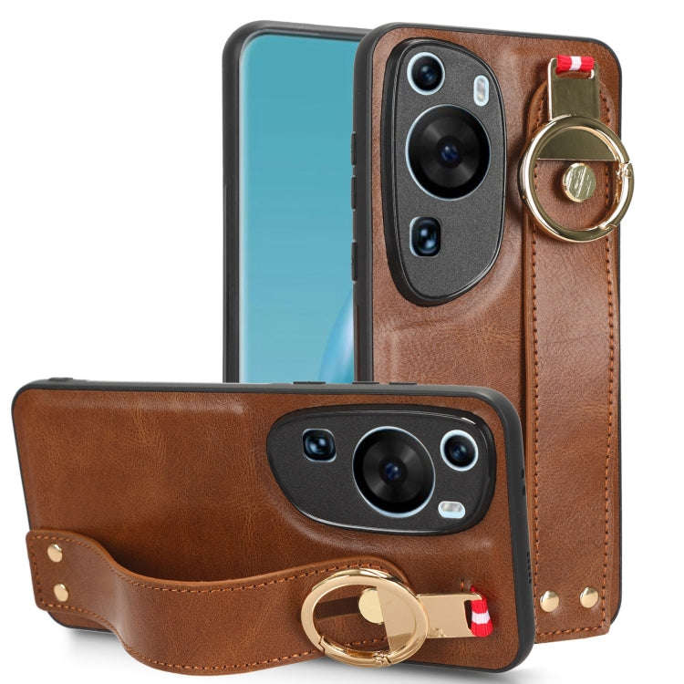 For Huawei P60 Art Wristband Leather Back Phone Case(Brown)