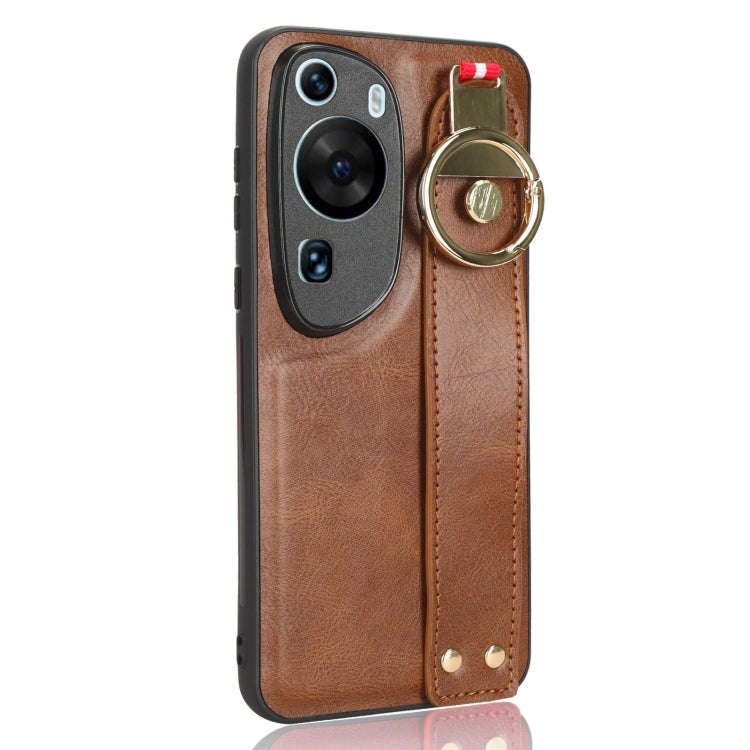 For Huawei P60 Art Wristband Leather Back Phone Case(Brown)