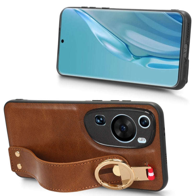 For Huawei P60 Art Wristband Leather Back Phone Case(Brown)