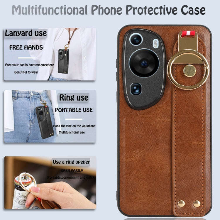 For Huawei P60 Art Wristband Leather Back Phone Case(Brown)
