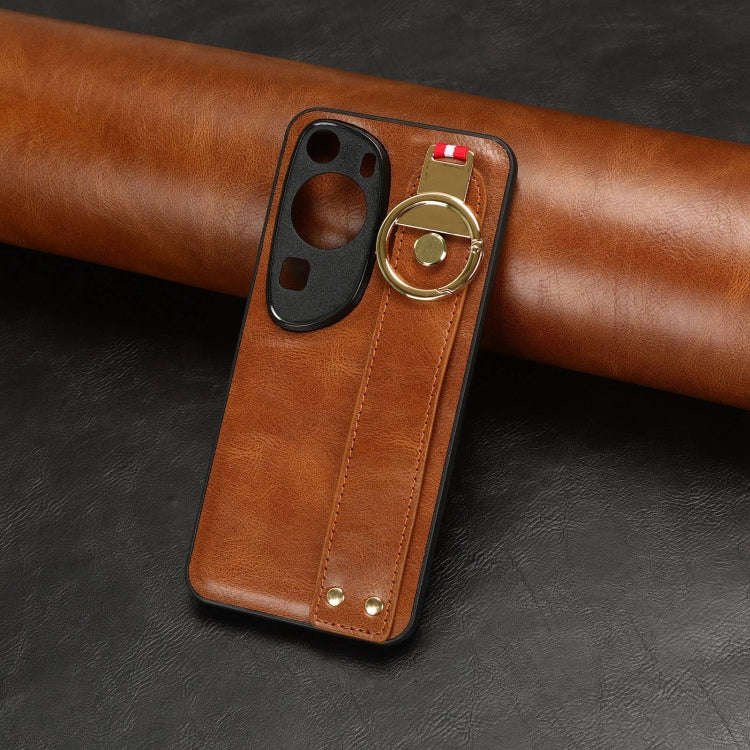For Huawei P60 Art Wristband Leather Back Phone Case(Brown)