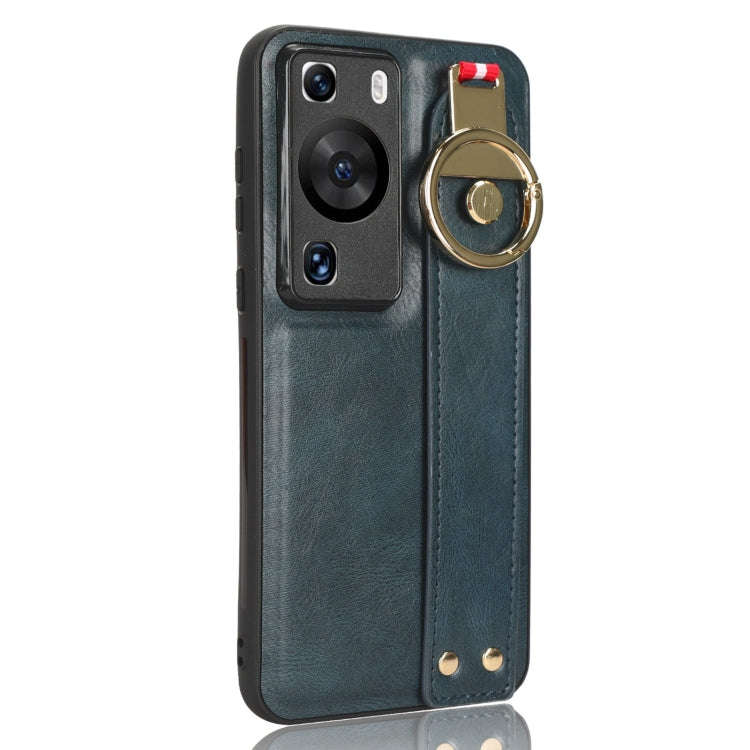 For Huawei P60 / P60 Pro Wristband Leather Back Phone Case(Blue)