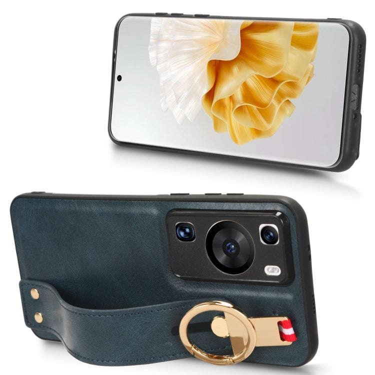 For Huawei P60 / P60 Pro Wristband Leather Back Phone Case(Blue)