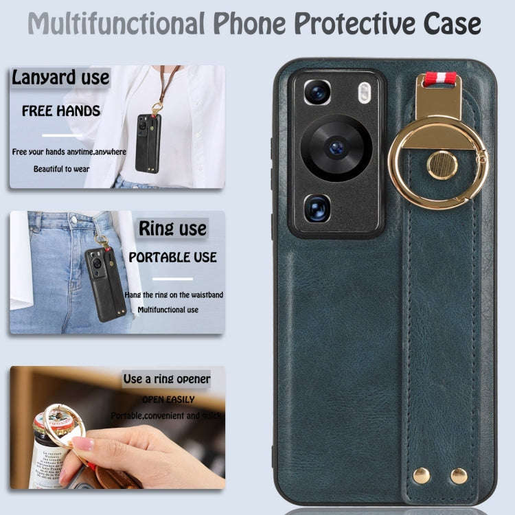 For Huawei P60 / P60 Pro Wristband Leather Back Phone Case(Blue)