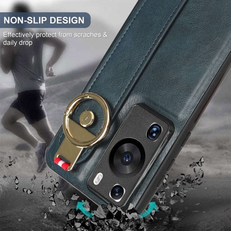 For Huawei P60 / P60 Pro Wristband Leather Back Phone Case(Blue)