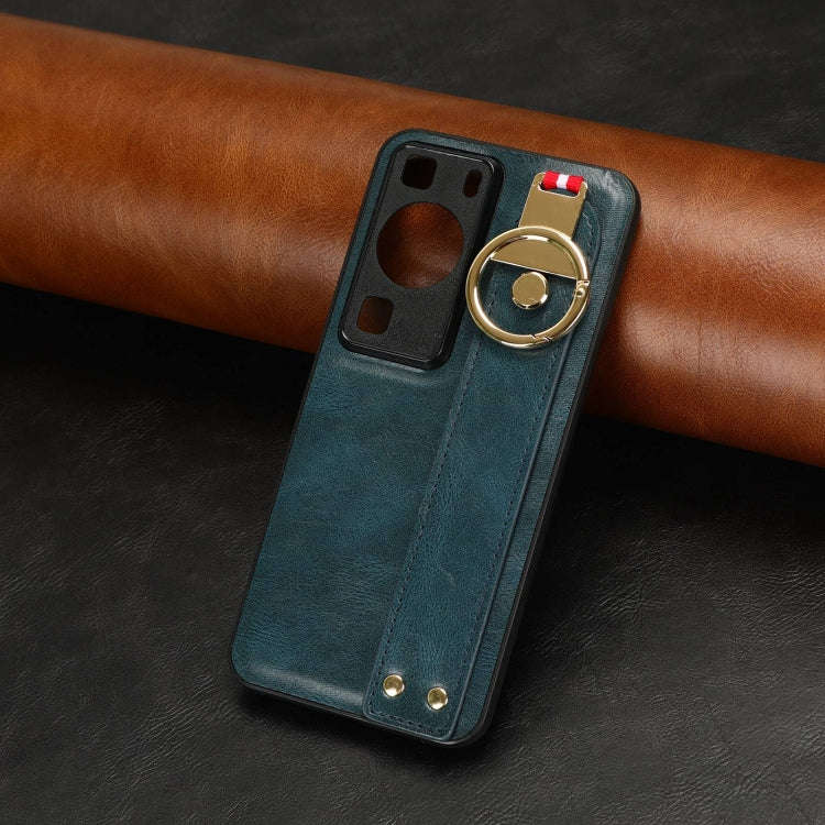 For Huawei P60 / P60 Pro Wristband Leather Back Phone Case(Blue)