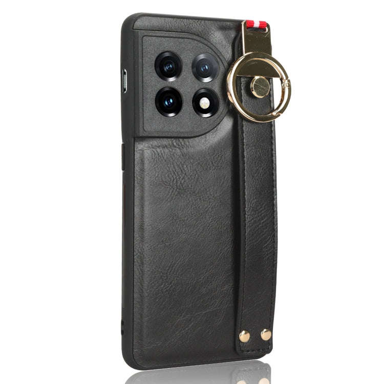 For OnePlus 11 Wristband Leather Back Phone Case(Black)