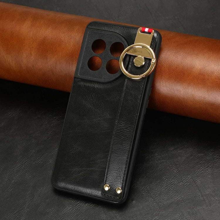 For OnePlus 11 Wristband Leather Back Phone Case(Black)
