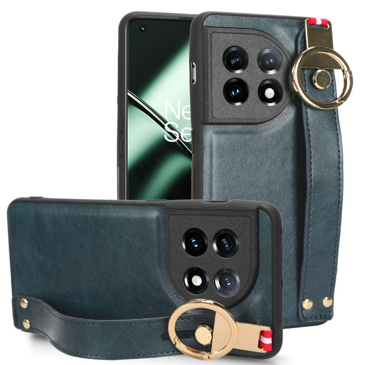 For OnePlus 11 Wristband Leather Back Phone Case(Blue)