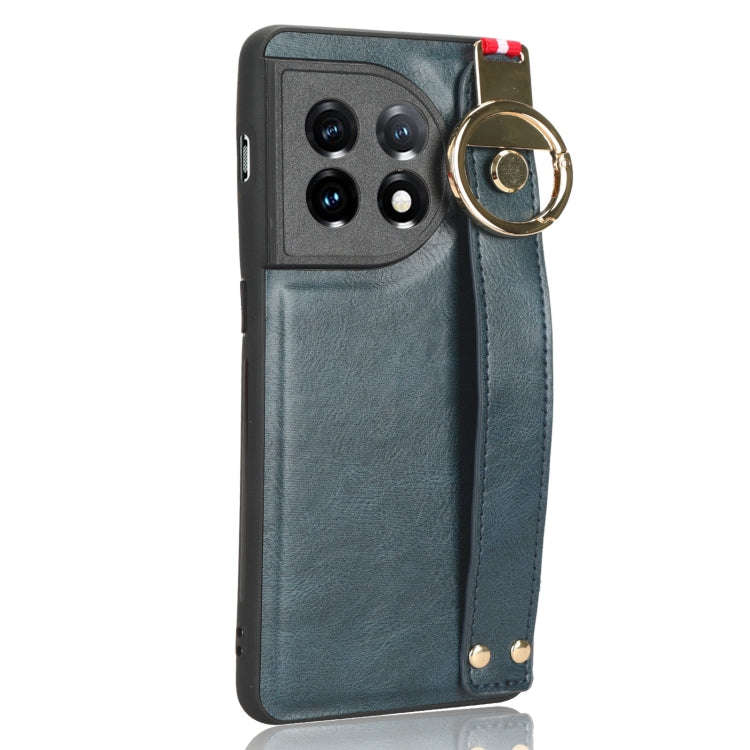 For OnePlus 11 Wristband Leather Back Phone Case(Blue)