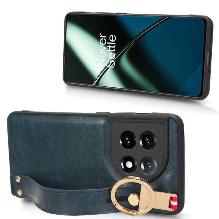For OnePlus 11 Wristband Leather Back Phone Case(Blue)