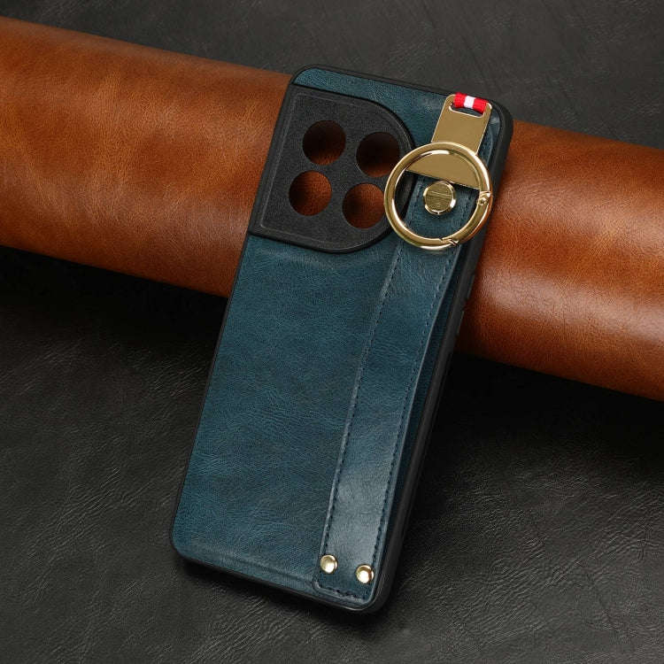 For OnePlus 11 Wristband Leather Back Phone Case(Blue)