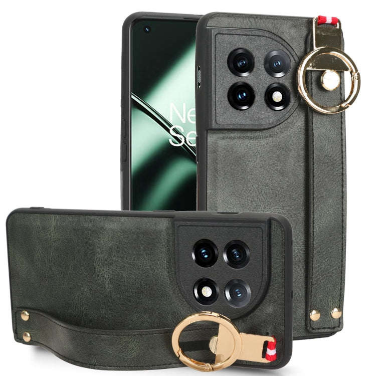 For OnePlus 11R 5G Wristband Leather Back Phone Case(Green)