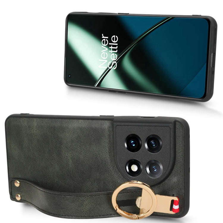 For OnePlus 11R 5G Wristband Leather Back Phone Case(Green)