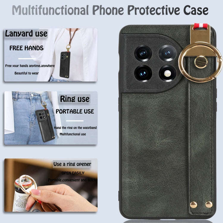 For OnePlus 11R 5G Wristband Leather Back Phone Case(Green)