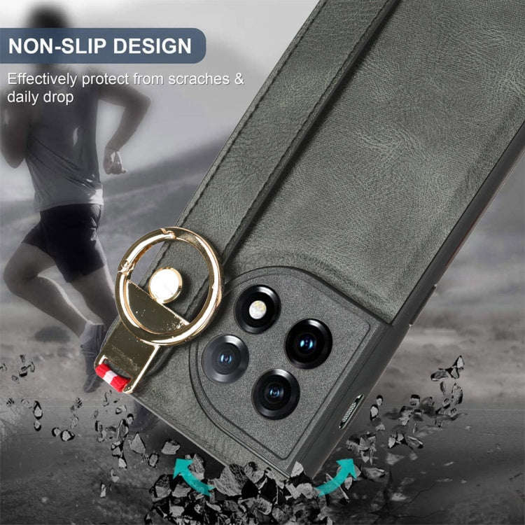 For OnePlus 11R 5G Wristband Leather Back Phone Case(Green)